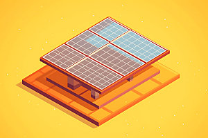 太阳能发电光伏发电太阳能光板扁平风插画