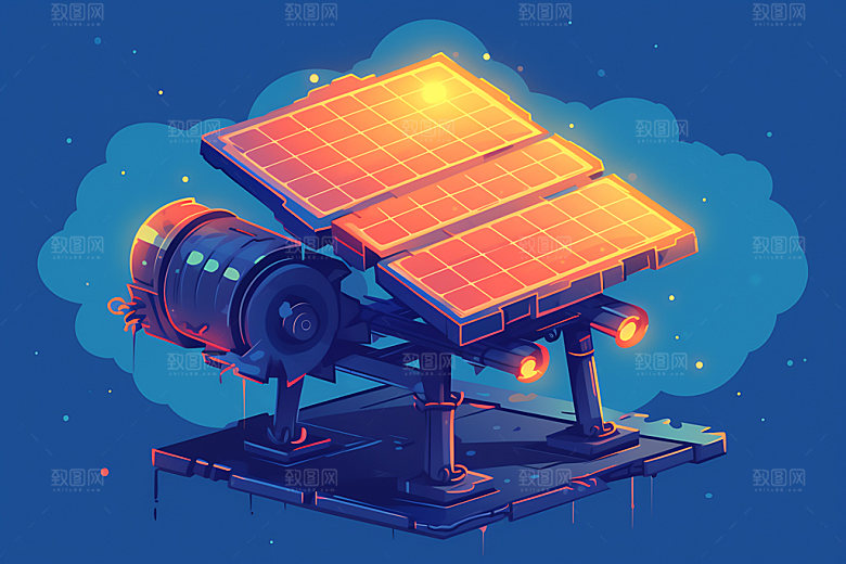 太阳能发电清洁能源太阳能光板扁平风插画