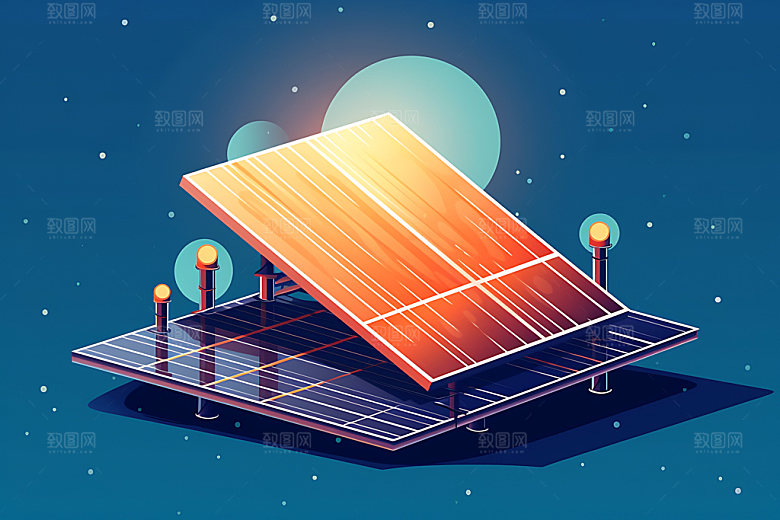 太阳能发电环保清洁能源扁平风插画
