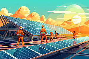 太阳能发电清洁能源彩色扁平风插画