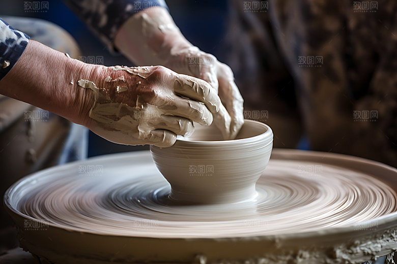 陶瓷制作拉胚匠人摄影图