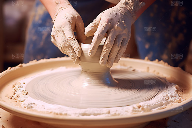 陶瓷制作匠人拉胚摄影图