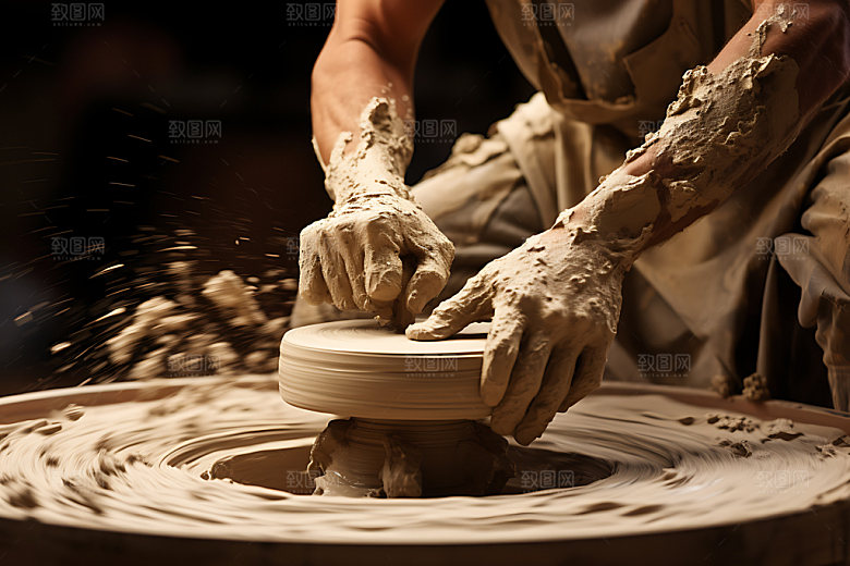 陶瓷制作陶艺拉胚摄影图