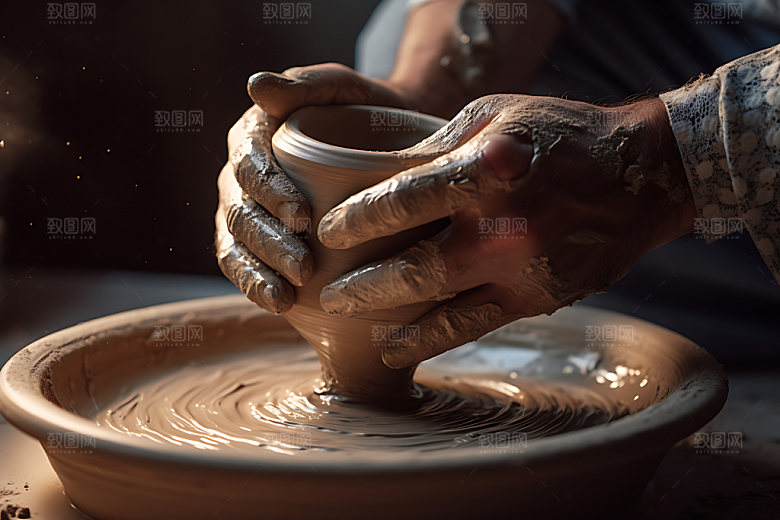 陶瓷制作匠人拉胚摄影图