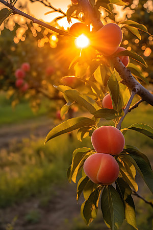 桃子果园果树水果摄影图