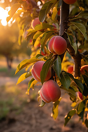 桃子果园果树自然摄影图