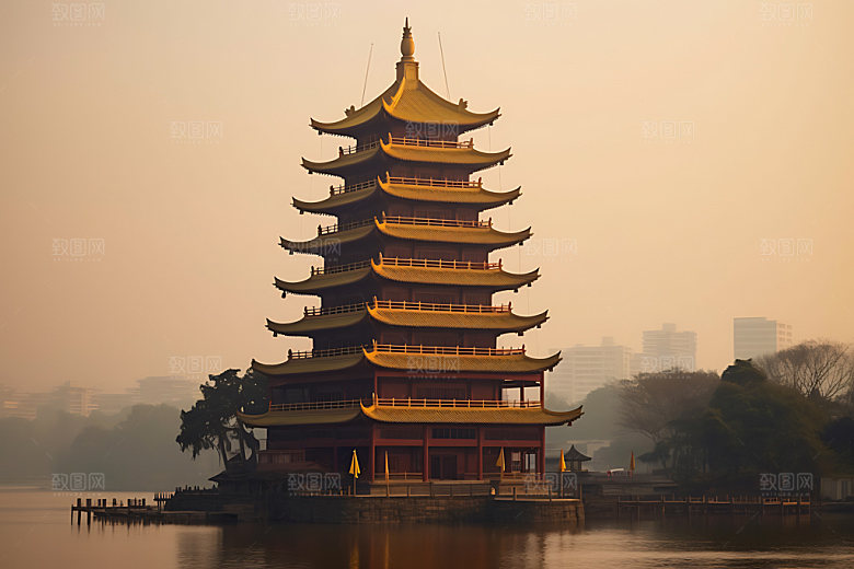 滕王阁景区历史建筑摄影图