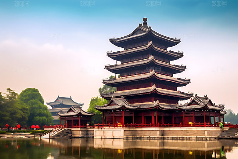 滕王阁古建筑风光摄影图