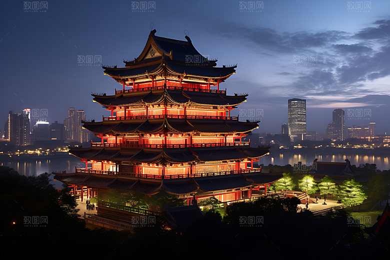 滕王阁历史建筑景区摄影图