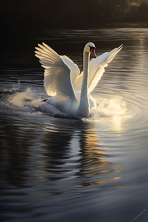 天鹅凫水优雅摄影图