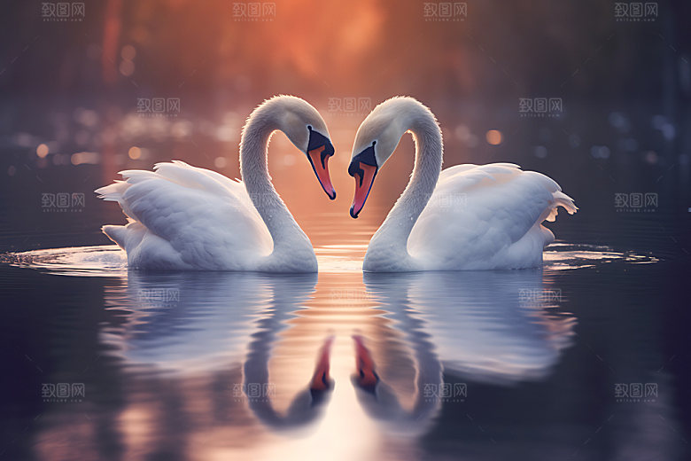 天鹅游泳洁白摄影图