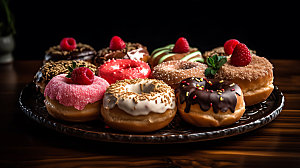 甜甜圈特写甜品摄影图