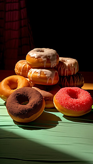 甜甜圈特写彩色摄影图