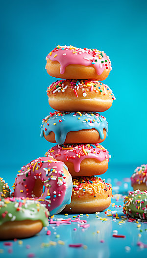 甜甜圈甜品彩色摄影图