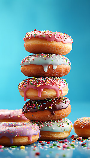 甜甜圈彩色甜品摄影图