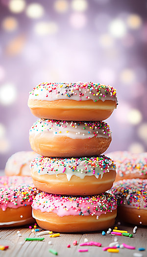甜甜圈彩色美食摄影图