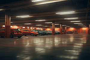 地下停车场室内车库环境摄影图