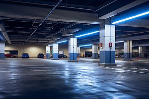 地下停车场室内车库功能区间摄影图
