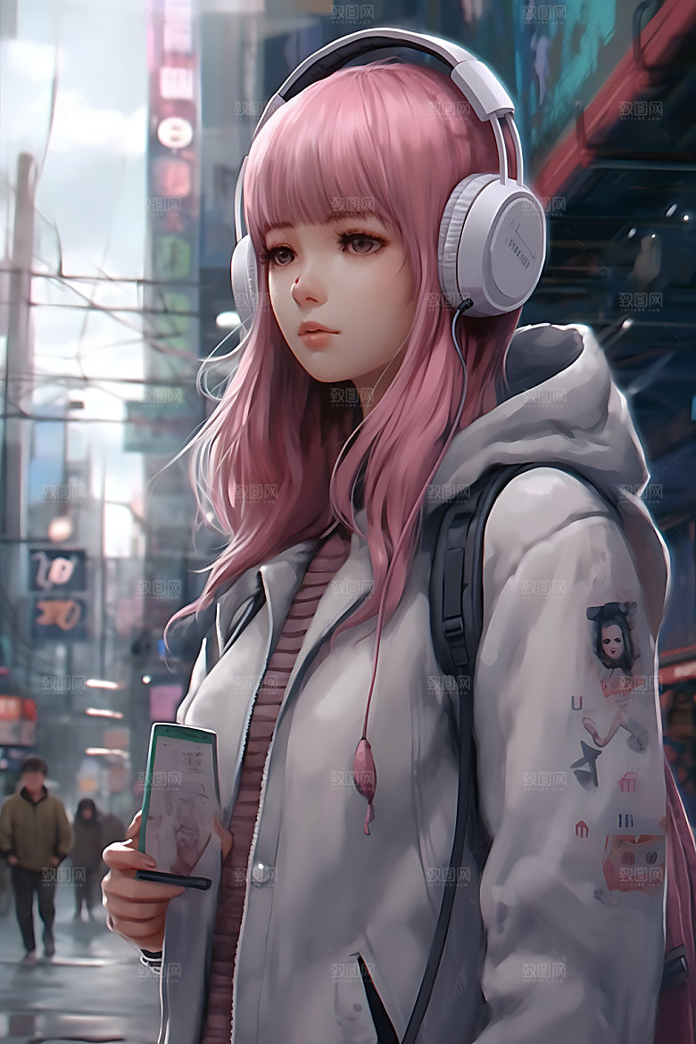 耳机少女时尚人物模型