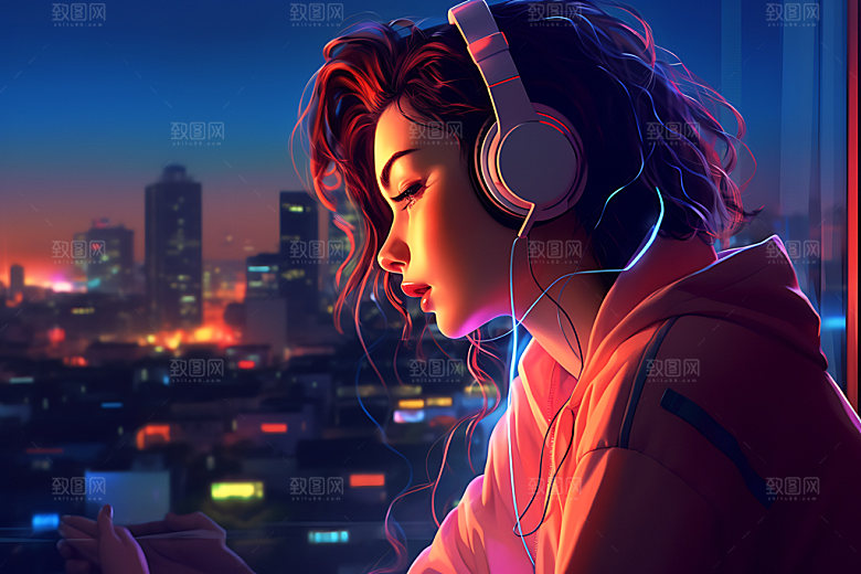耳机少女艺术时尚模型