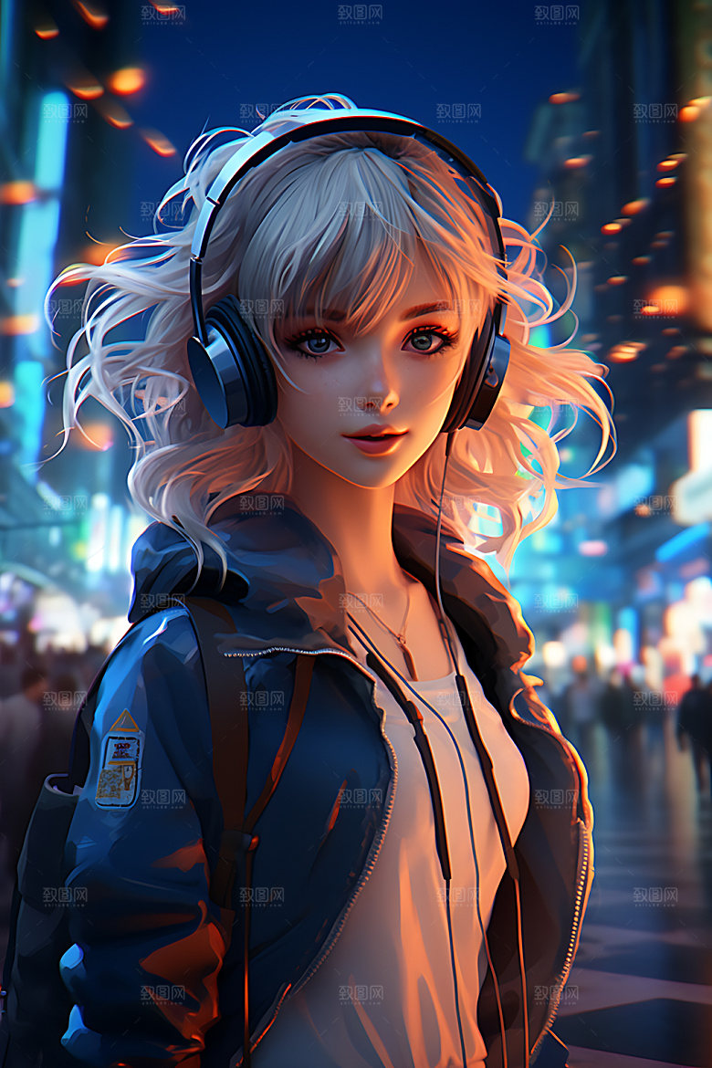 耳机少女数码少女听音乐模型