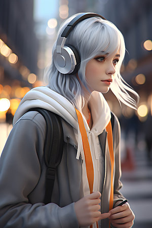 耳机少女人物3D模型