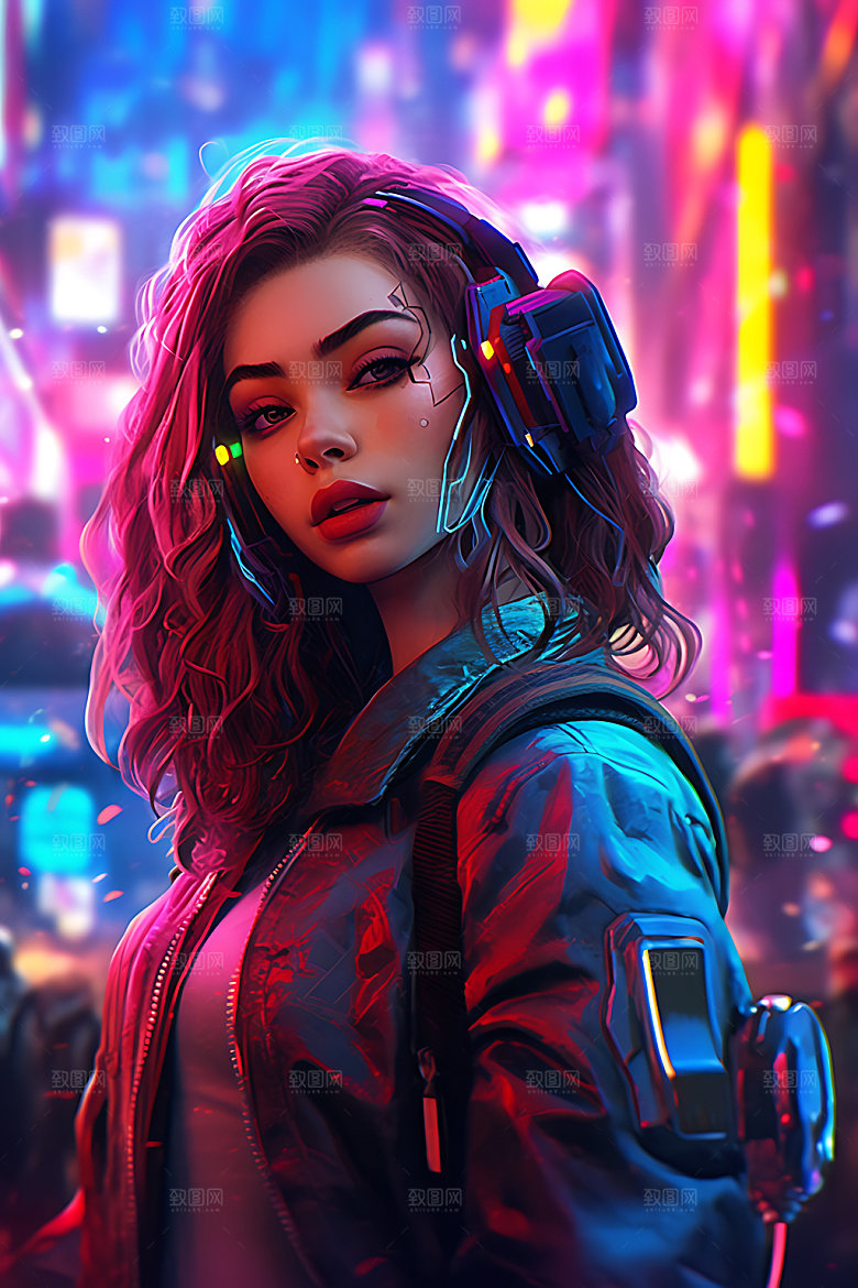 耳机少女数码少女时尚模型