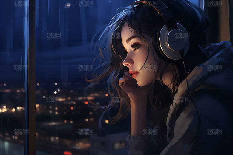 耳机少女听音乐3D模型