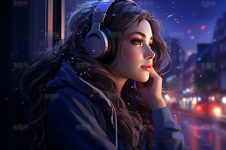 耳机少女时尚人物模型