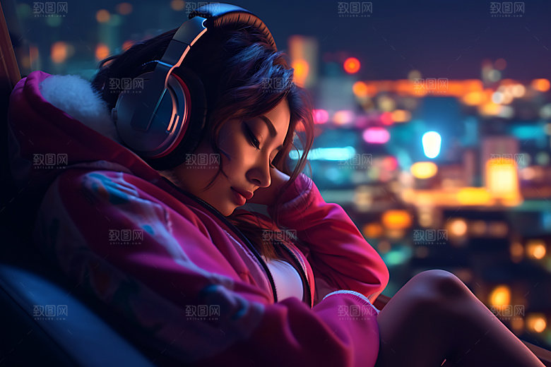 耳机少女艺术人物模型