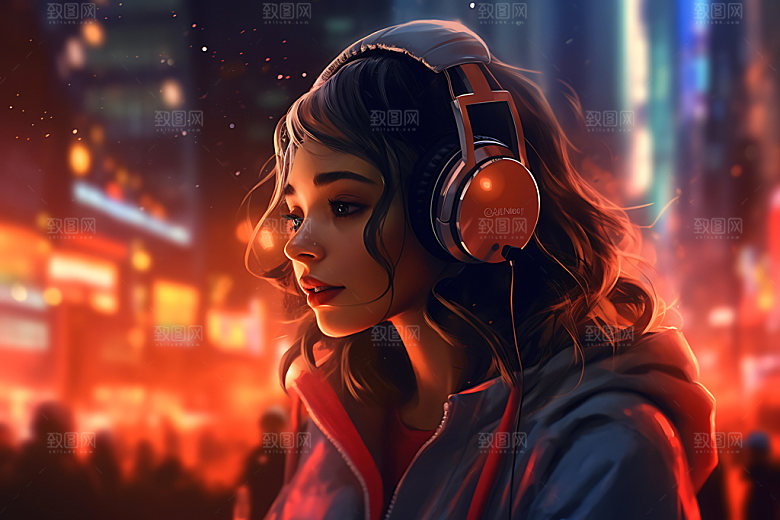 耳机少女数码少女时尚模型