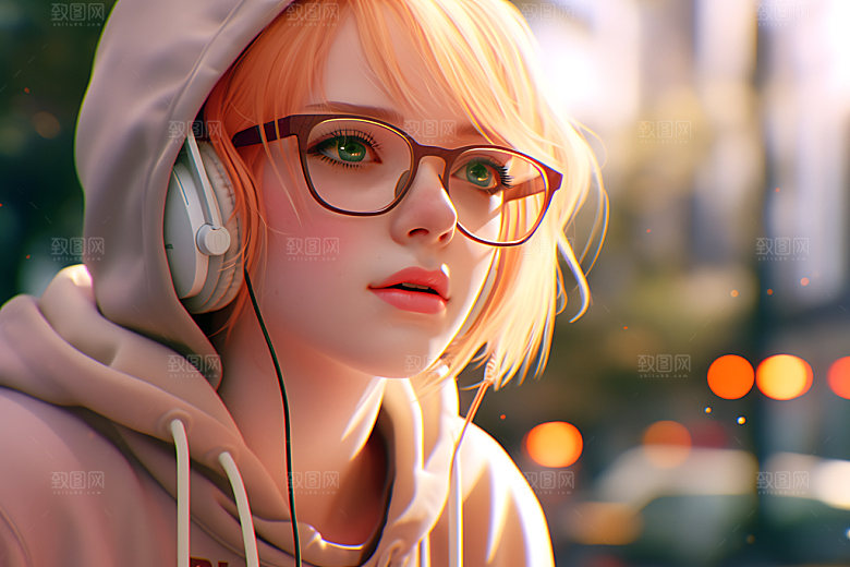 耳机少女数码少女艺术模型