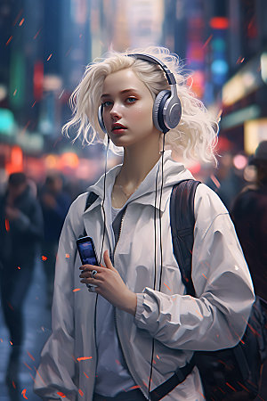 耳机少女人物3D模型