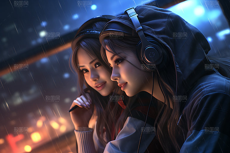 耳机少女时尚艺术模型