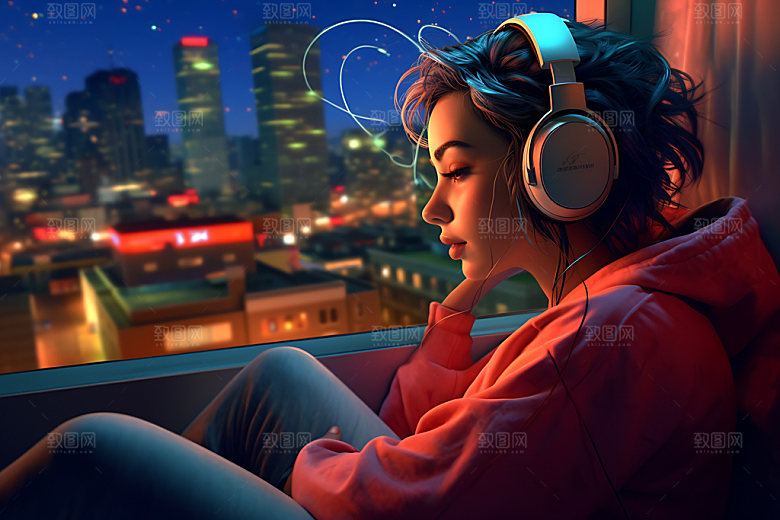 耳机少女人物时尚模型