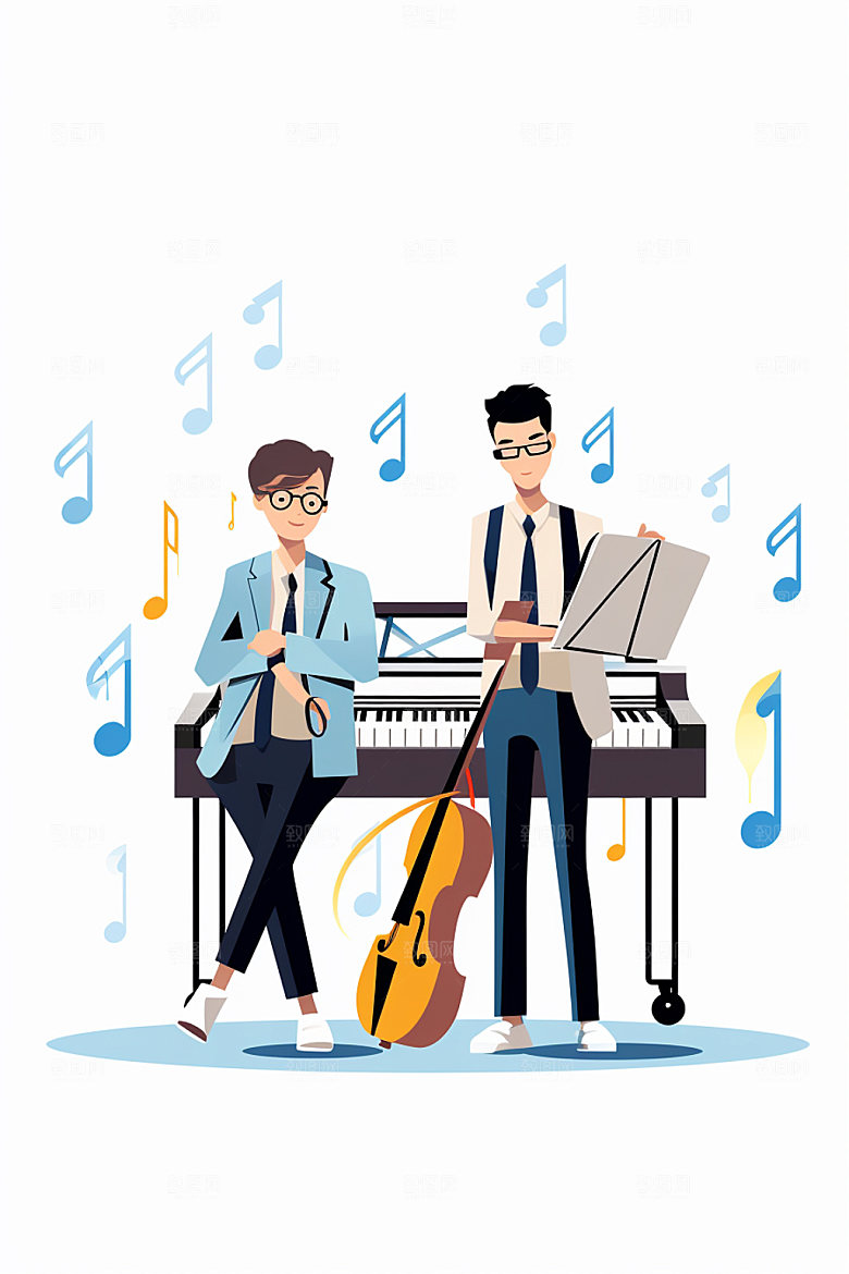 扁平化听音乐人物插画矢量元素