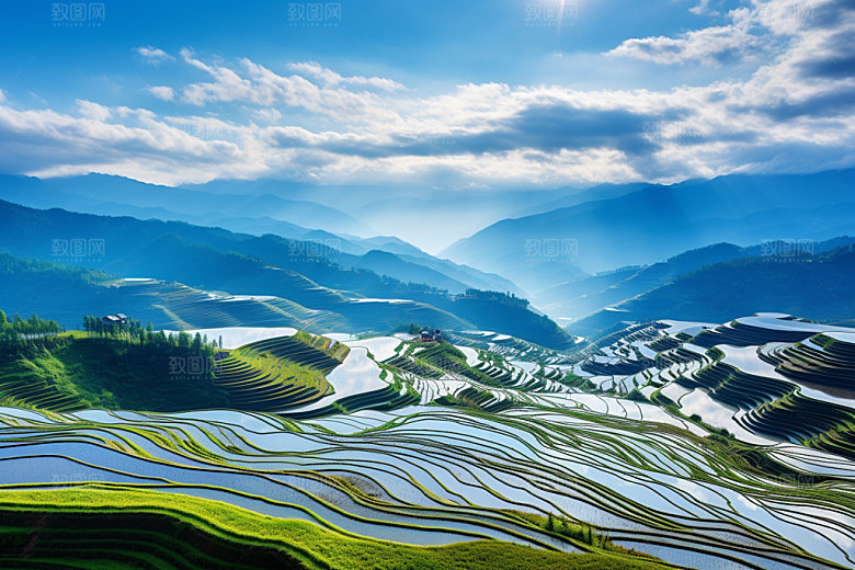 梯田山谷旅游摄影图