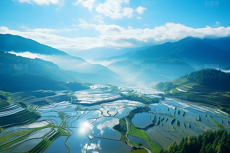 梯田自然景点摄影图