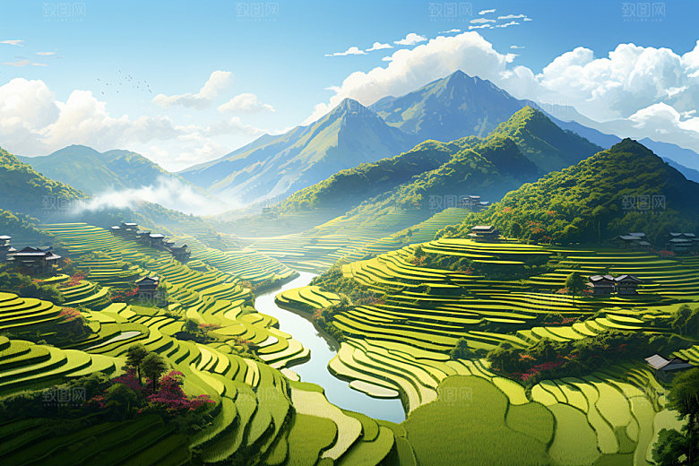 梯田景点旅游摄影图