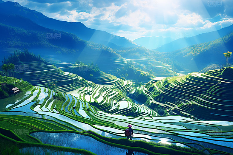 梯田风光旅游摄影图