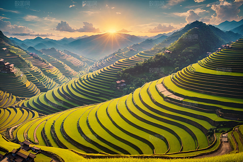 梯田风景耕种摄影图