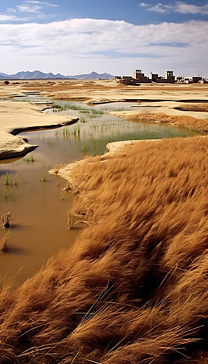 通湖草原腾格里沙漠西北摄影图