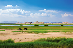 通湖草原风光腾格里沙漠摄影图