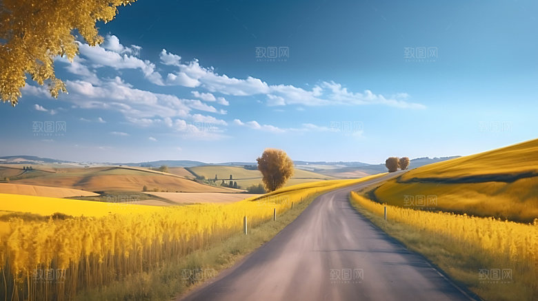 公路地平线辽阔风光摄影图