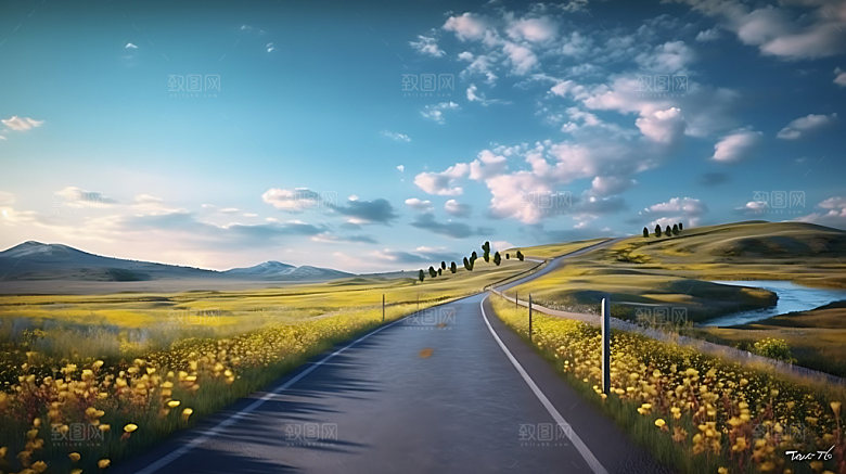 公路地平线辽阔壮丽摄影图