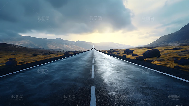 公路地平线风光自驾摄影图