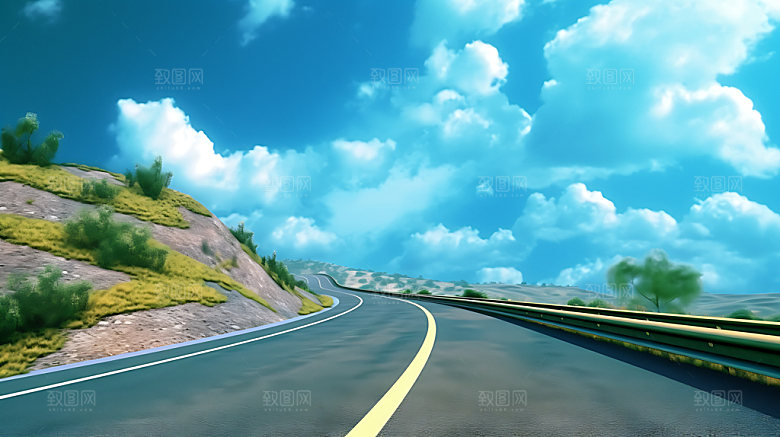 公路地平线一望无际自驾摄影图