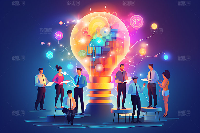 头脑风暴创意方案讨论会插画