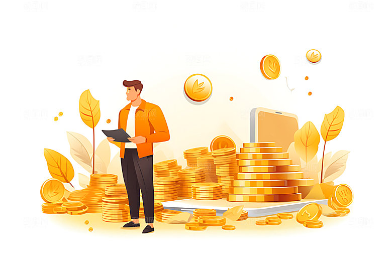 投资理财金币收益插画