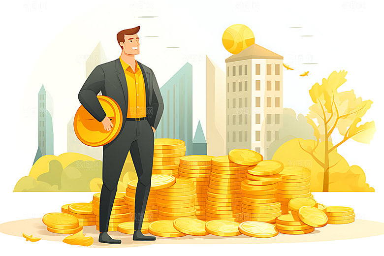 投资理财金钱金币插画